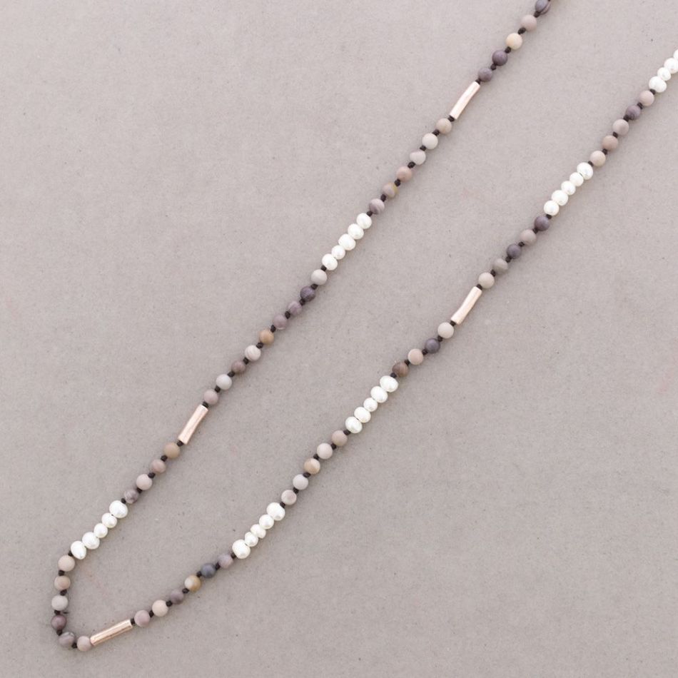 COLLAR LARGO PIEDRAS CUENTAS METAL PERLAS CULTIVADAS