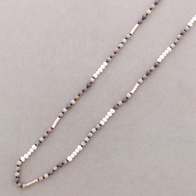 COLLAR LARGO PIEDRAS CUENTAS METAL PERLAS CULTIVADAS