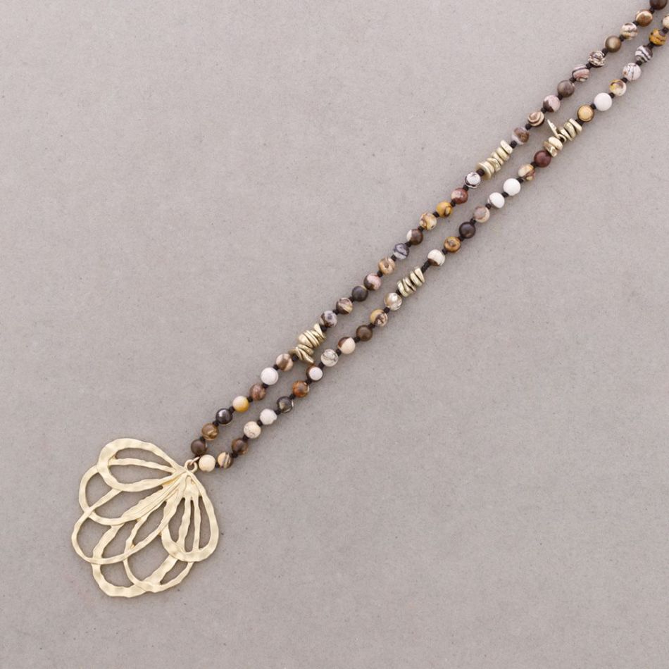COLLAR LARGO PIEDRAS COLGANTE METAL