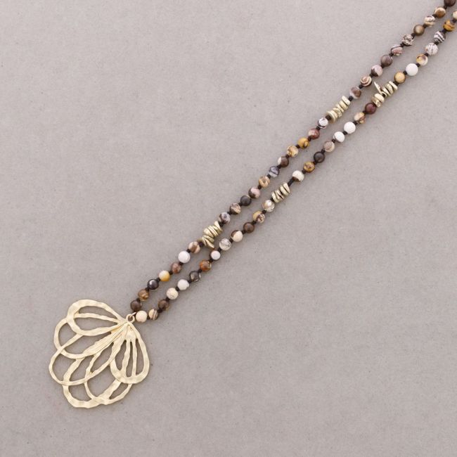 LONG NECKLACE STONES METAL PENDANT