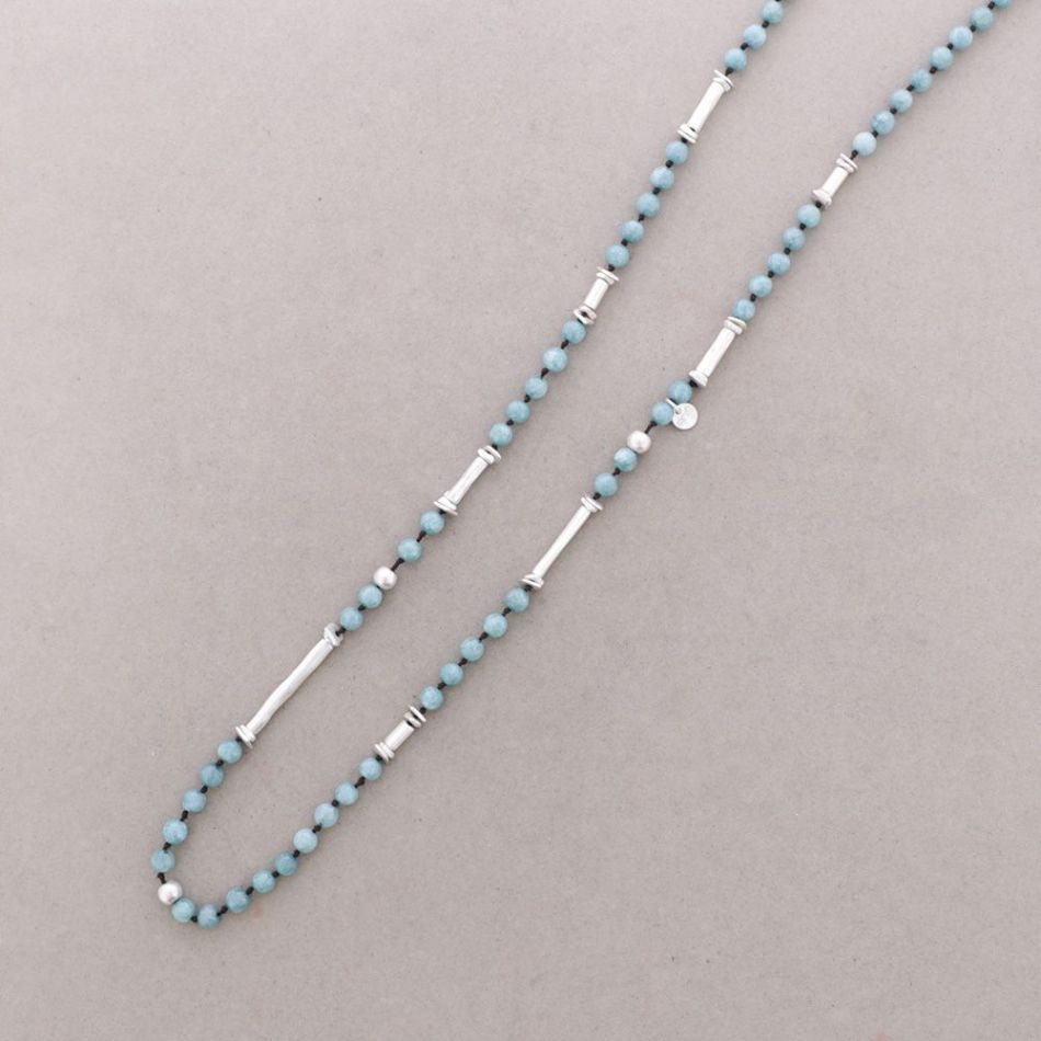 COLLAR LARGO PIEDRAS CUENTAS METAL