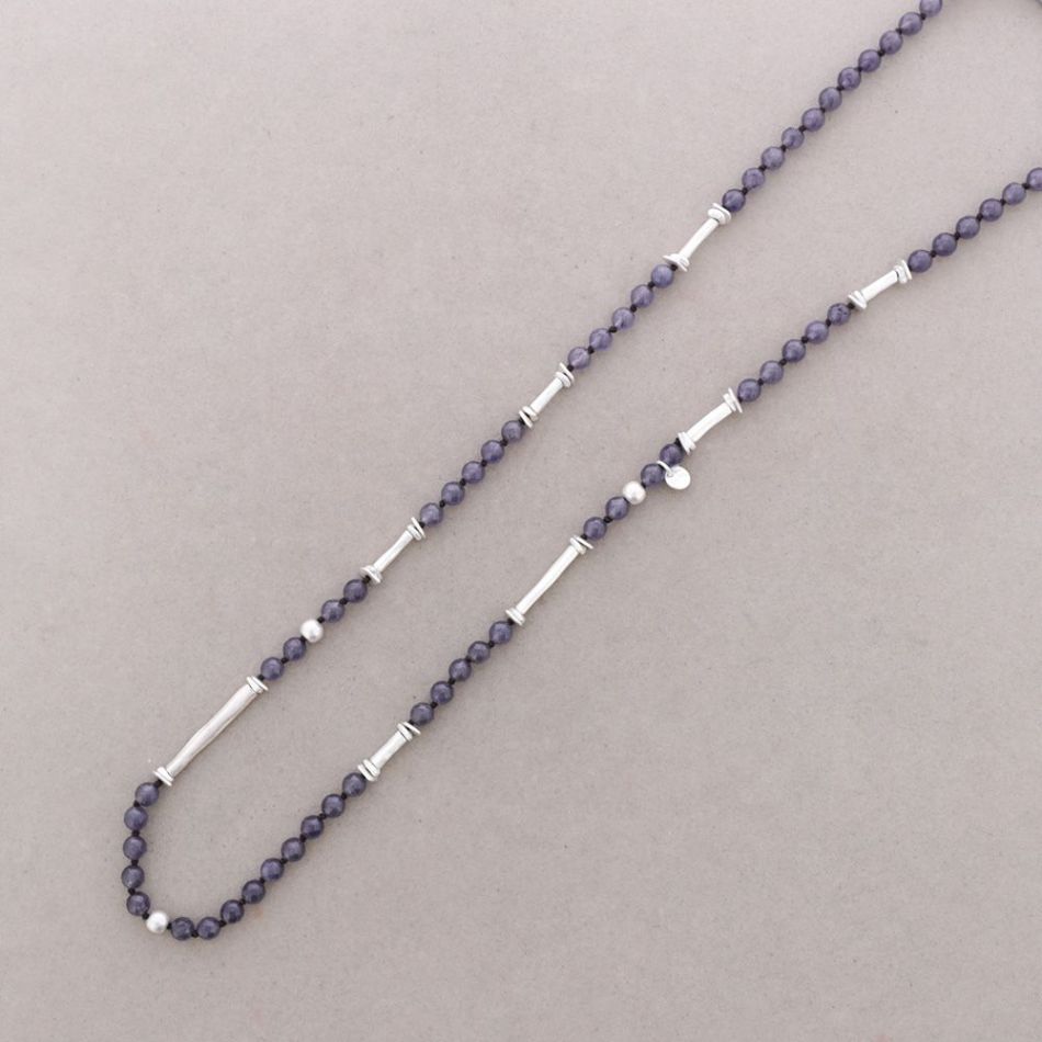 LONG NECKLACE STONES METAL BEADS