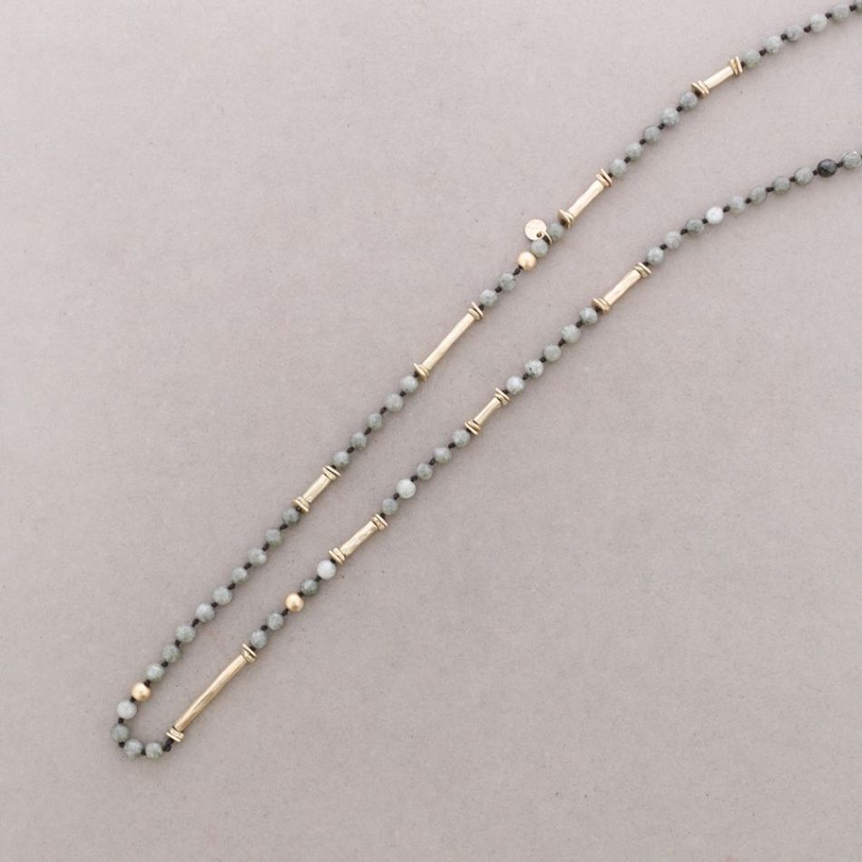 COLLAR LARGO PIEDRAS CUENTAS METAL