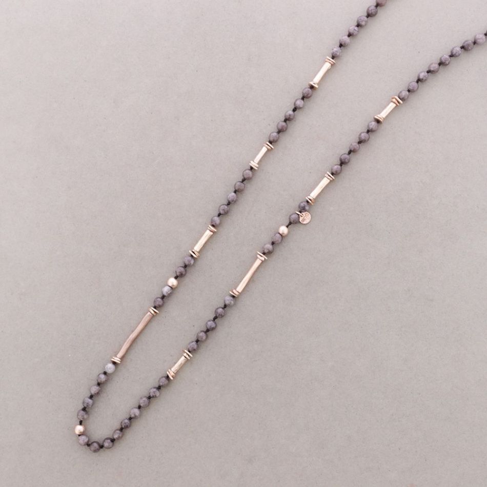 COLLAR LARGO PIEDRAS CUENTAS METAL