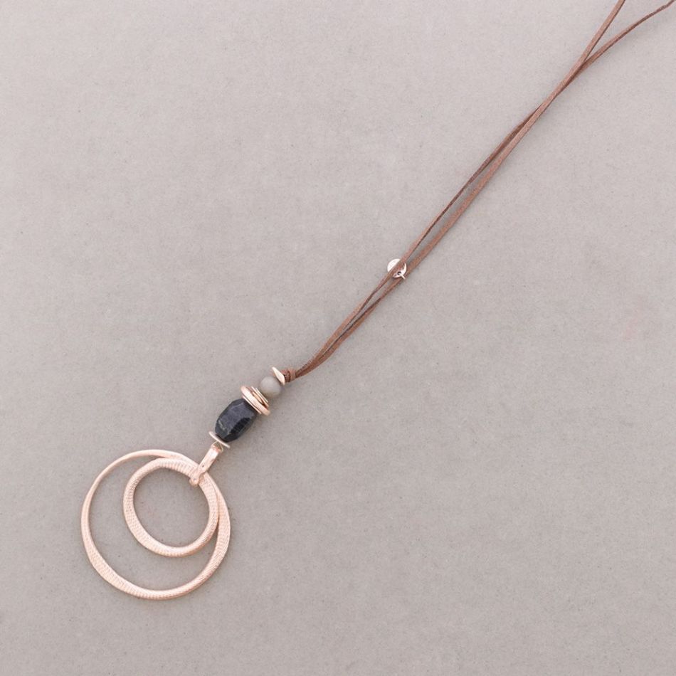 COLLAR LARGO COLGANTE PIEDRAS DOBLE ANILLA METAL