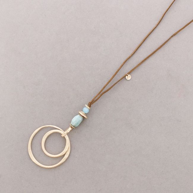COLLAR LARGO COLGANTE PIEDRAS DOBLE ANILLA METAL