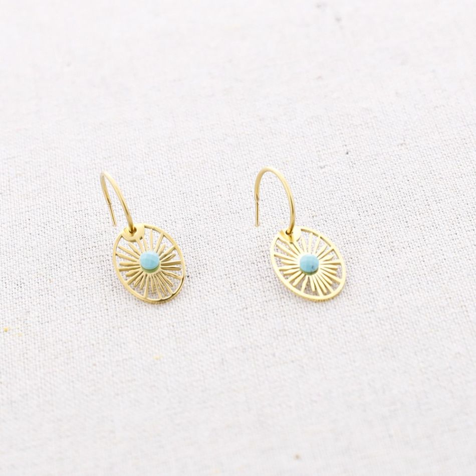 STONE PENDANT HOOP STEEL EARRINGS