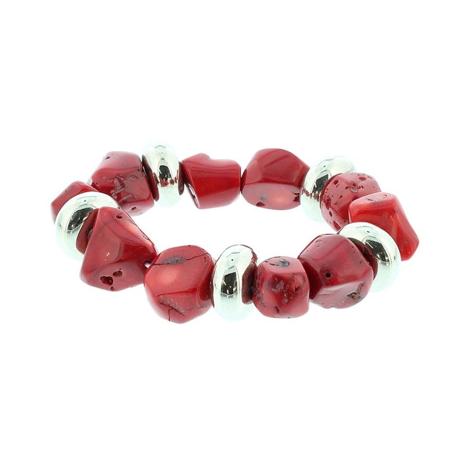 CORAL BRACELET WITH METAL BEADS