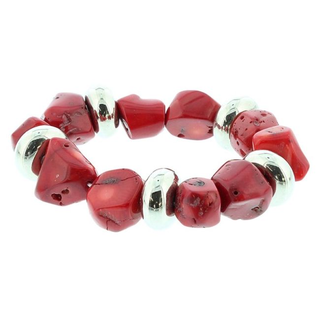 CORAL BRACELET WITH METAL BEADS