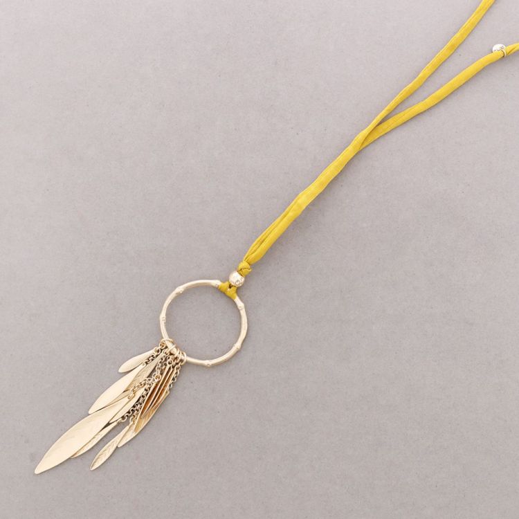 COLLAR LARGO COLGANTE ANILLA METAL COLGANTES HOJA