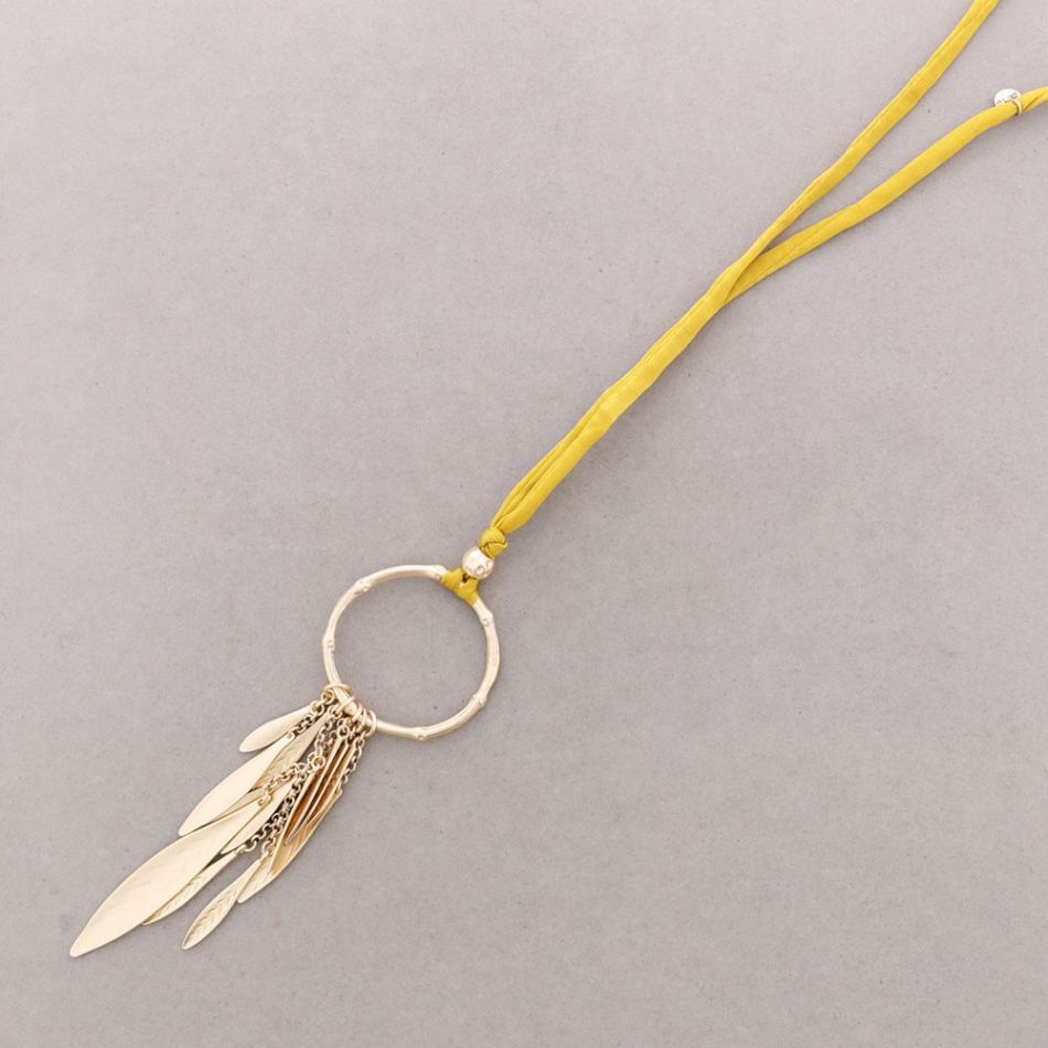 COLLAR LARGO COLGANTE ANILLA METAL COLGANTES HOJA