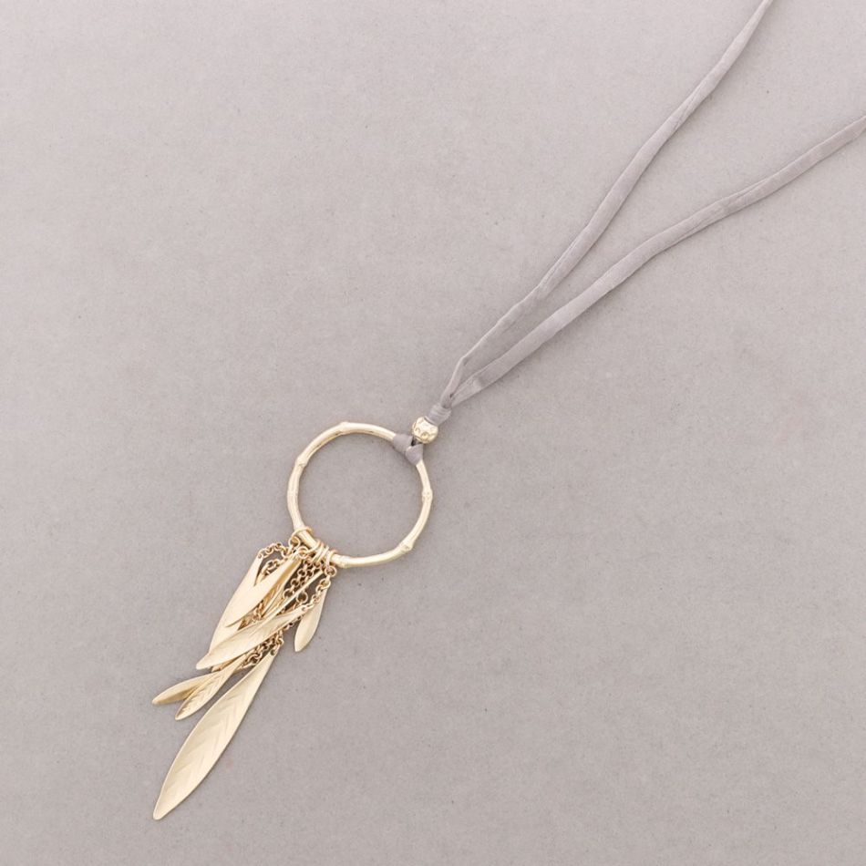 COLLAR LARGO COLGANTE ANILLA METAL COLGANTES HOJA