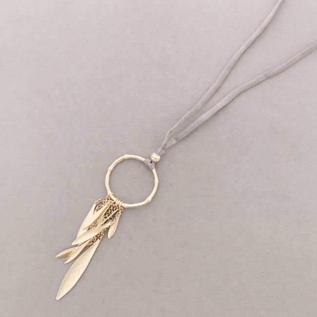 COLLAR LARGO COLGANTE ANILLA METAL COLGANTES HOJA