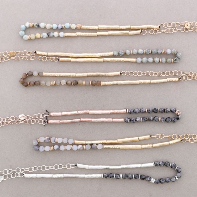 LONG NECKLACE METAL STONE BEADS 2