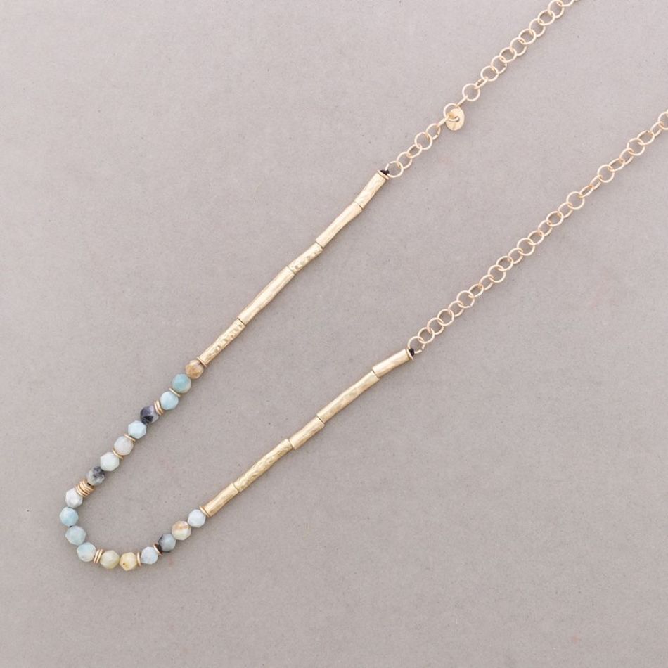 LONG NECKLACE METAL STONE BEADS