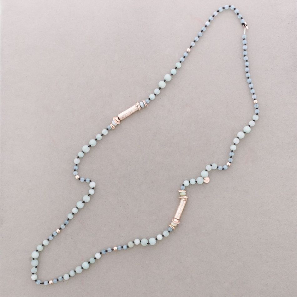 COLLAR LARGO CUENTAS METAL PIEDRAS
