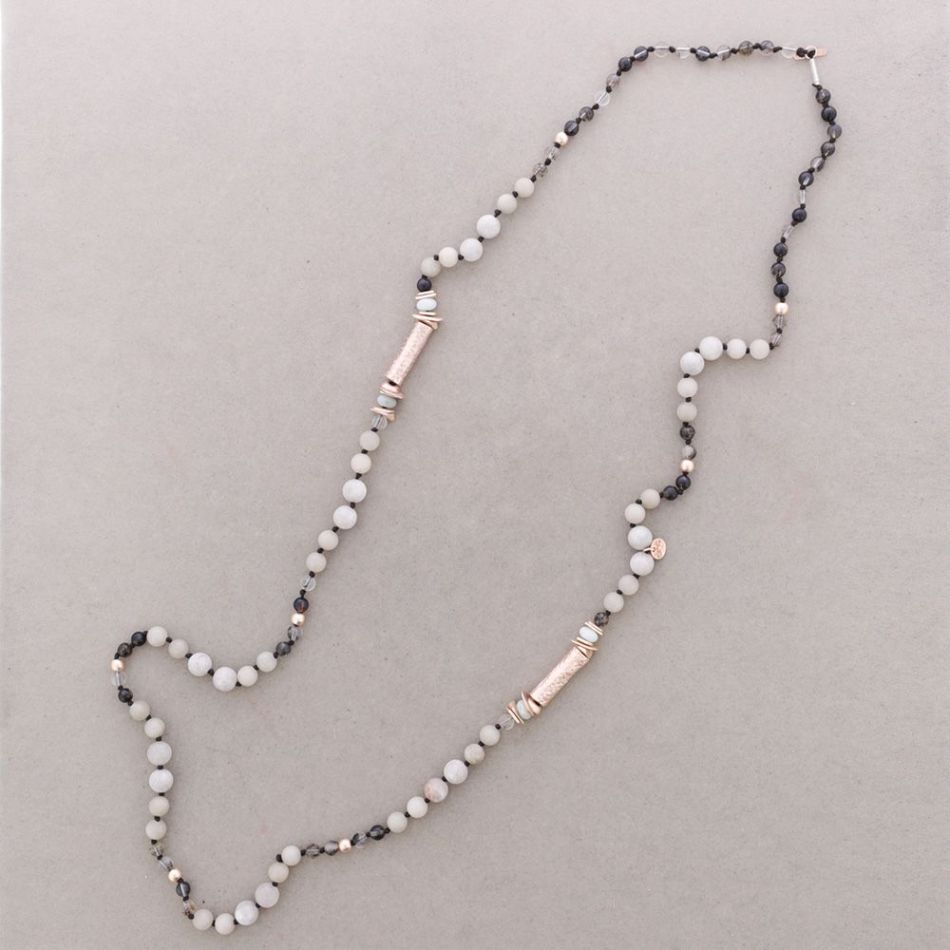 LONG NECKLACE METAL STONE BEADS