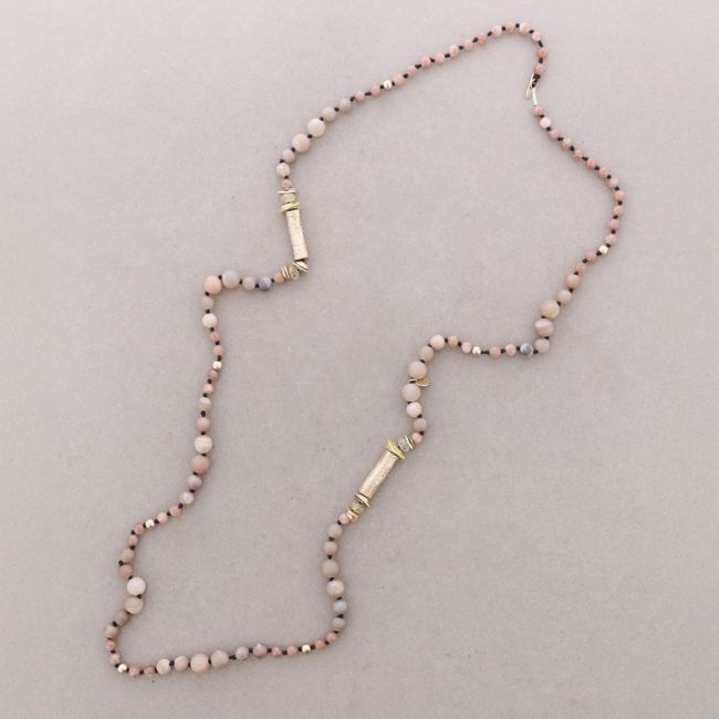 LONG NECKLACE METAL STONE BEADS