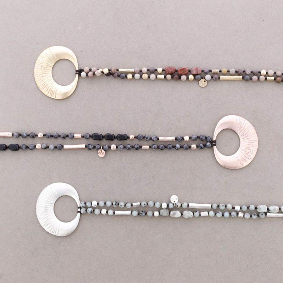LONG NECKLACE STONES METAL PENDANT