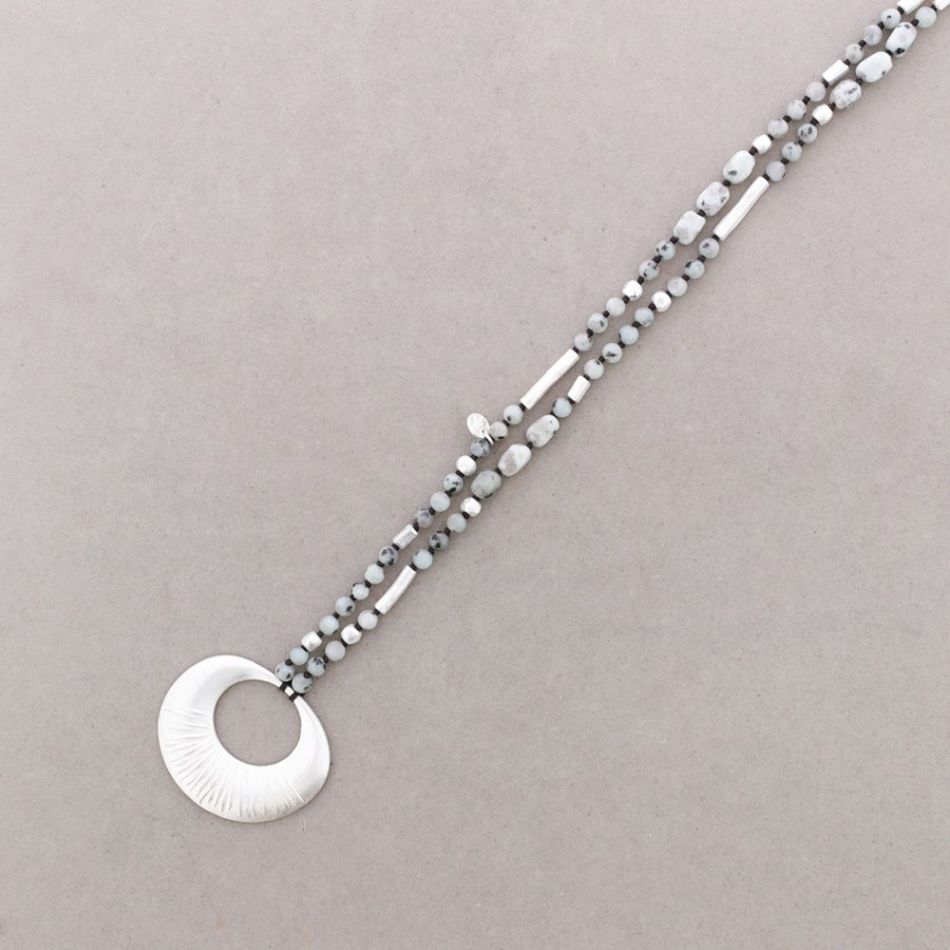 LONG NECKLACE STONES METAL PENDANT