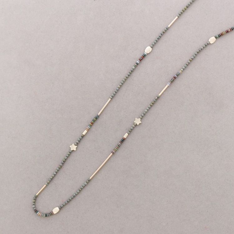 COLLAR LARGO PIEDRAS COLGANTE METAL
