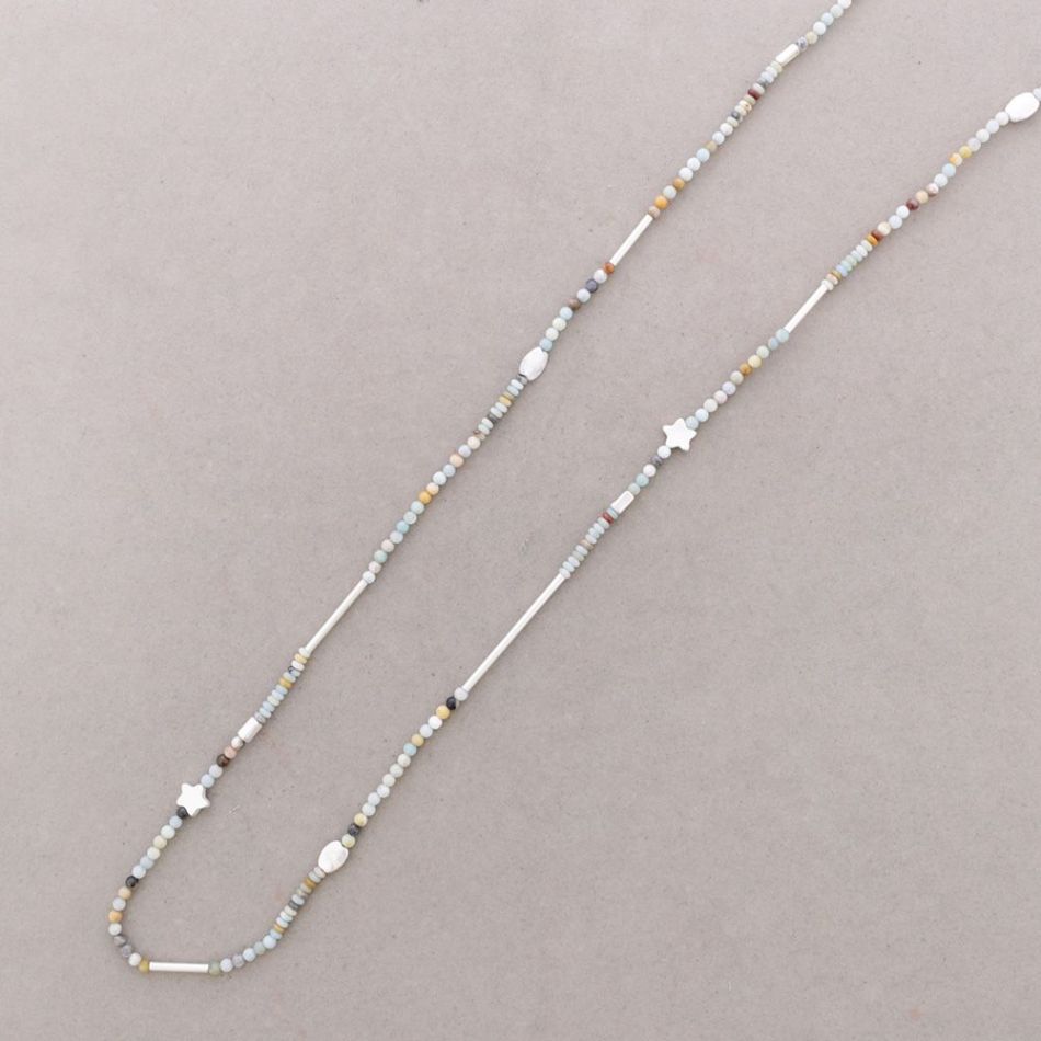 LONG NECKLACE STONES METAL PENDANT