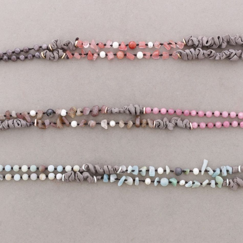 ROUGH LONG NECKLACE METAL STONE BEADS