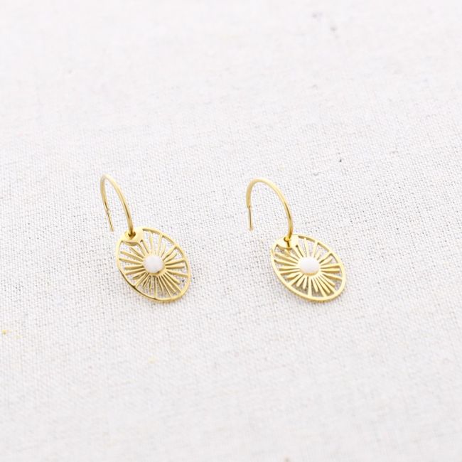 STONE PENDANT HOOP STEEL EARRINGS