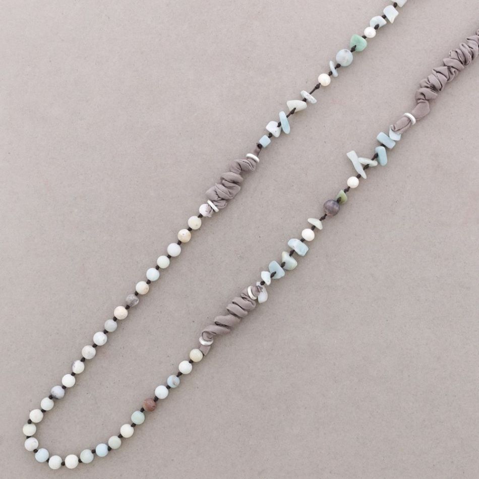 ROUGH LONG NECKLACE METAL STONE BEADS