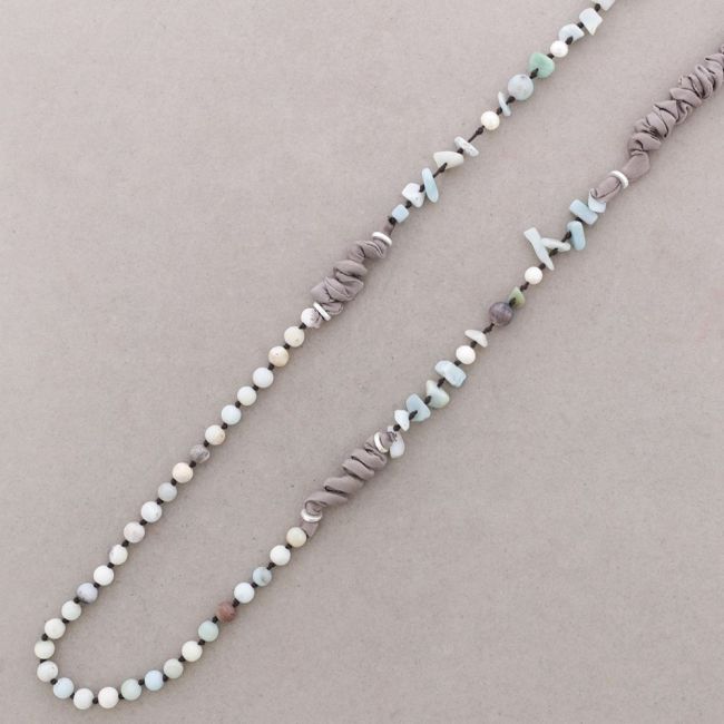 ROUGH LONG NECKLACE METAL STONE BEADS