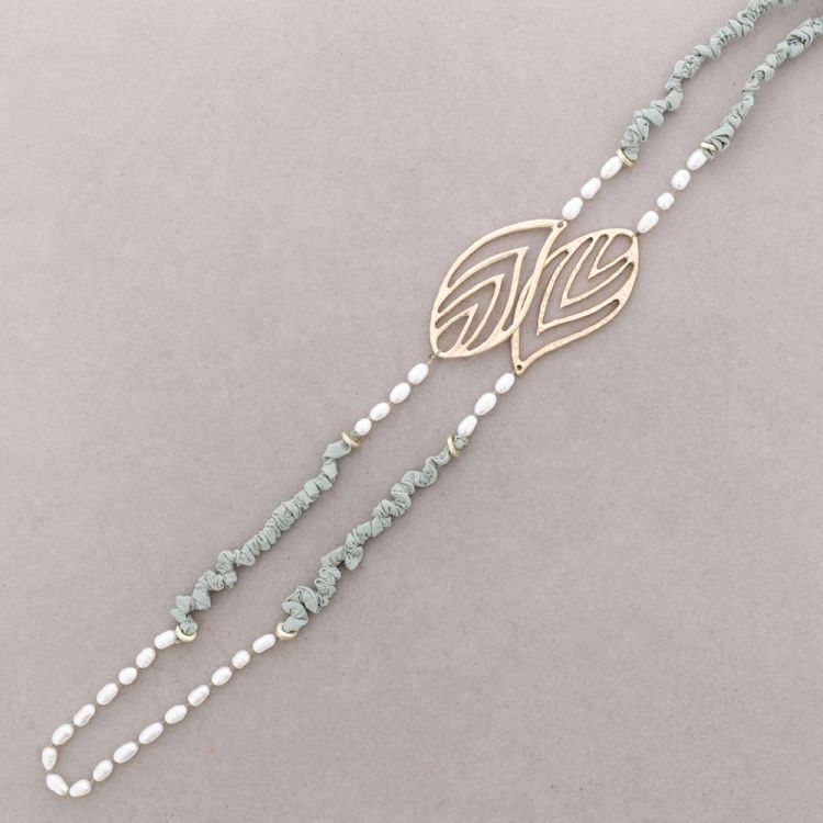 ROUGH LONG NECKLACE METAL BEADS CULTIVATED PEARLS