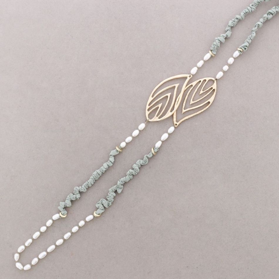 ROUGH LONG NECKLACE METAL BEADS CULTIVATED PEARLS