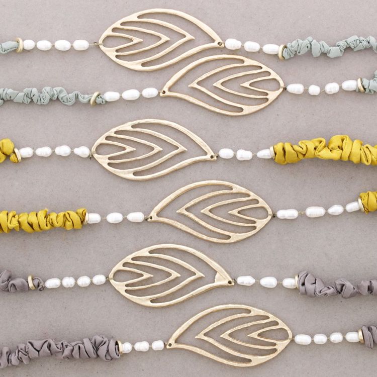 ROUGH LONG NECKLACE METAL BEADS CULTIVATED PEARLS 2