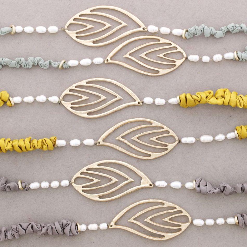 ROUGH LONG NECKLACE METAL BEADS CULTIVATED PEARLS