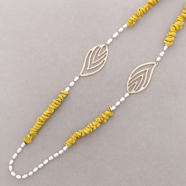 COLLAR LARGO RUGOSO CUENTAS METAL PERLAS CULTIVADAS