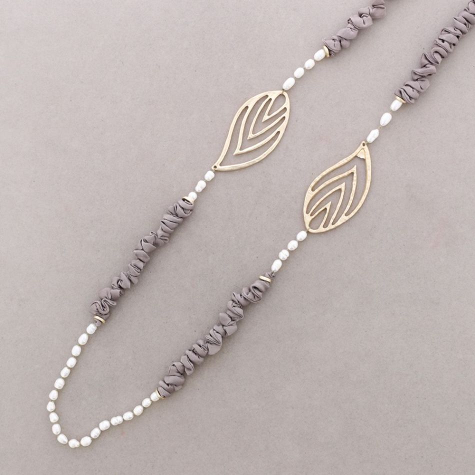 ROUGH LONG NECKLACE METAL BEADS CULTIVATED PEARLS