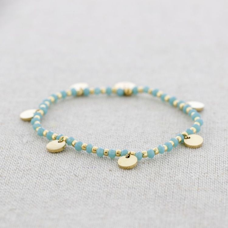 PULSERA ELÁSTICA ACERO CRISTALES MEDALLITAS