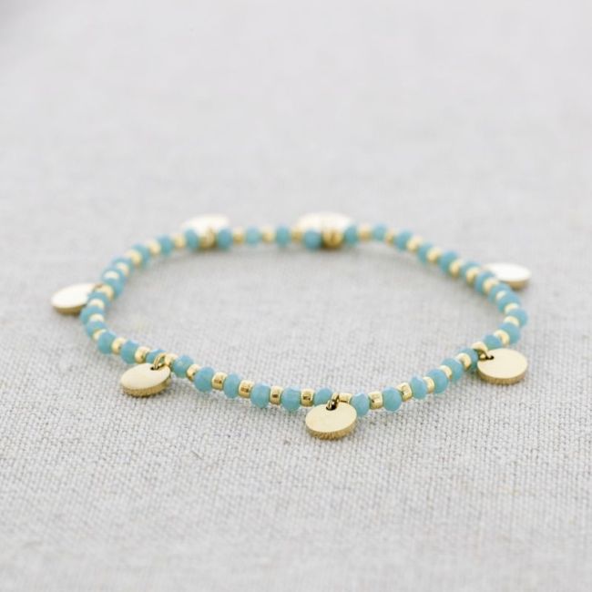 ELASTIC BRACELET WITH STEEL, CRYSTALS, AND MEDALLIONS