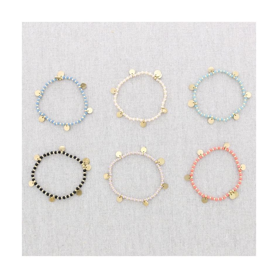 PULSERA ELÁSTICA ACERO CRISTALES MEDALLITAS