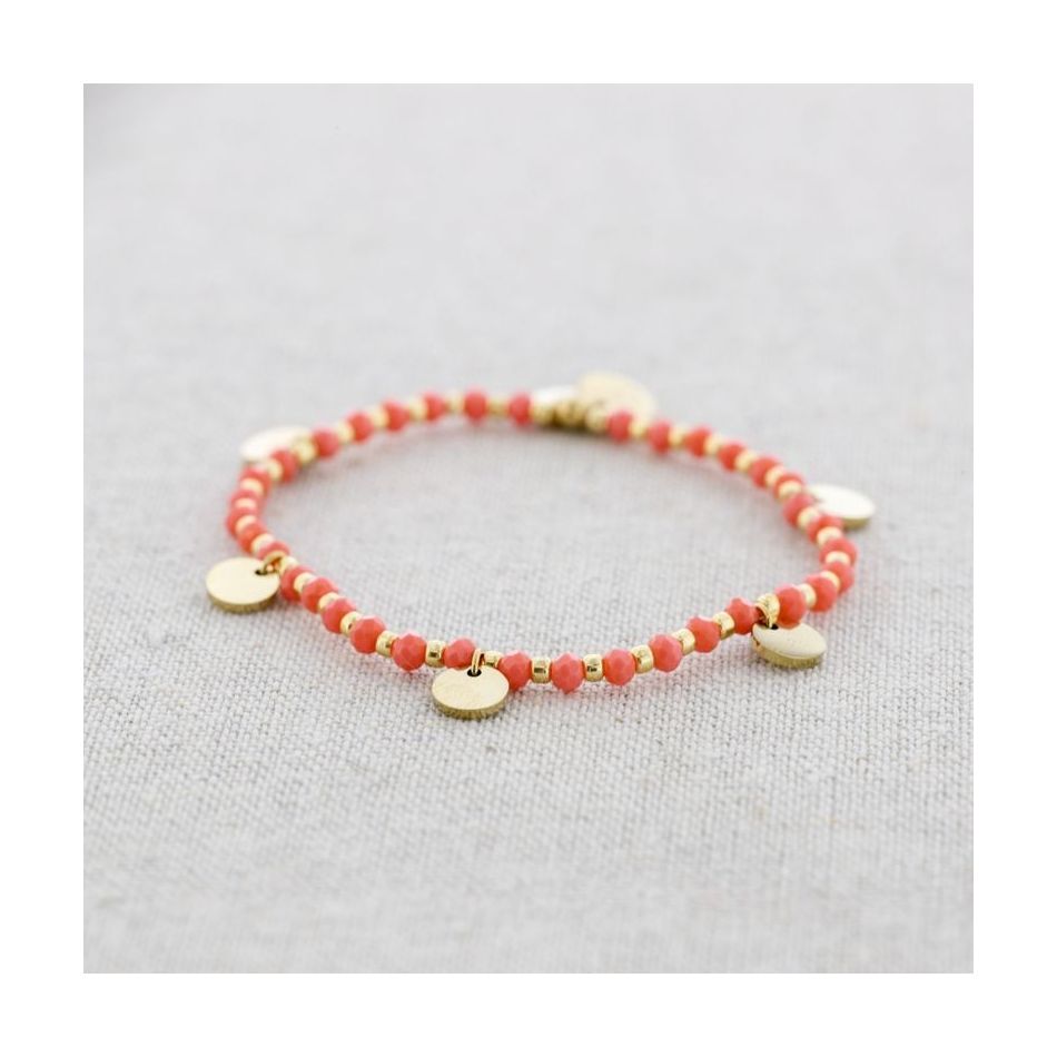 ELASTIC BRACELET WITH STEEL, CRYSTALS, AND MEDALLIONS