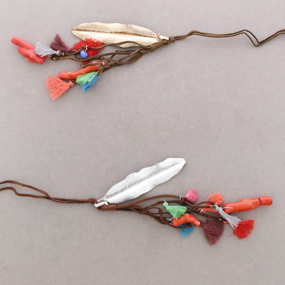 COLLAR LARGO HOJA FLECO CORAL