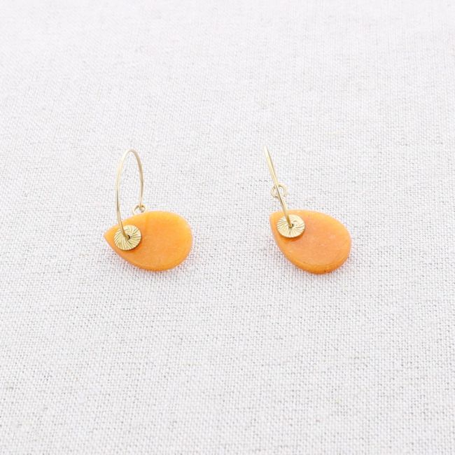 STONE PENDANT HOOP STEEL EARRINGS