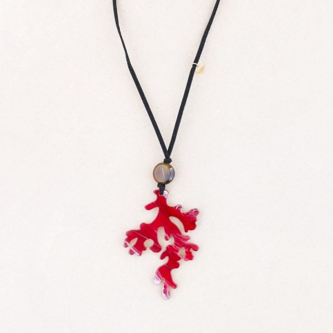 LONG NECKLACE PENDANT CORAL RESIN