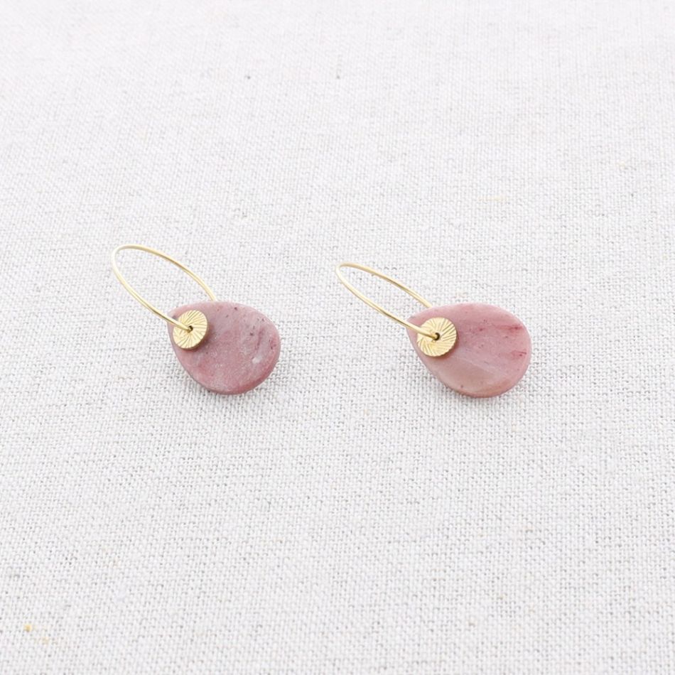 STONE PENDANT HOOP STEEL EARRINGS