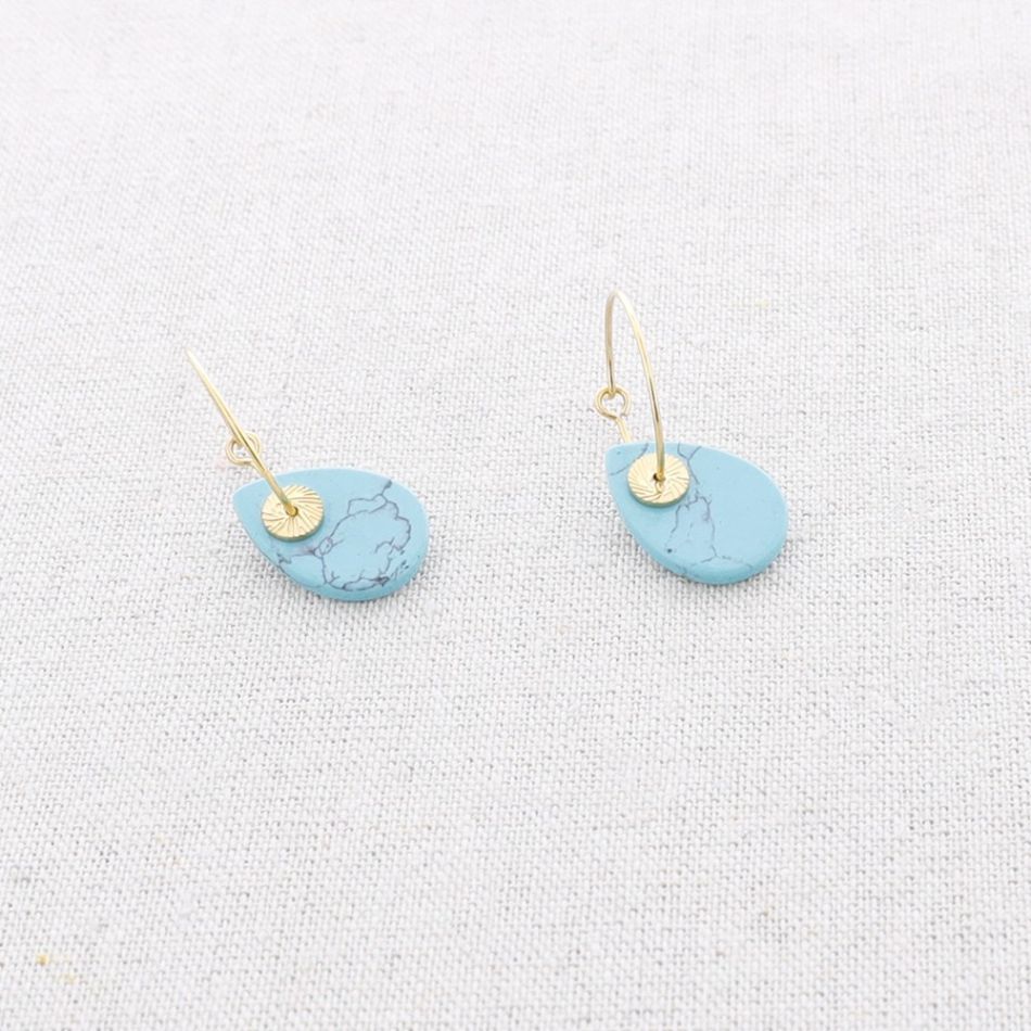 STONE PENDANT HOOP STEEL EARRINGS