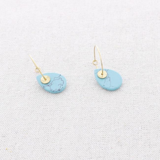 STONE PENDANT HOOP STEEL EARRINGS