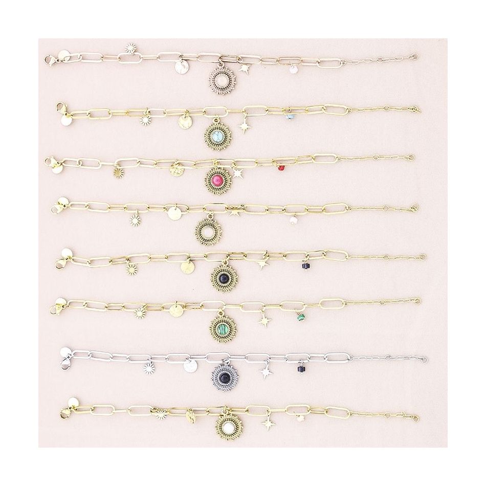 PULSERA ACERO ESLABONES COLGANTES