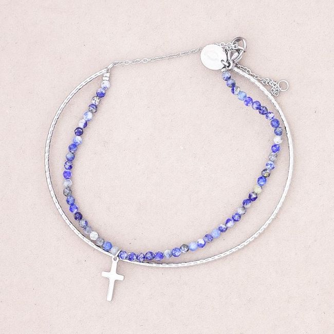 DOUBLE STEEL BRACELET WITH STONES