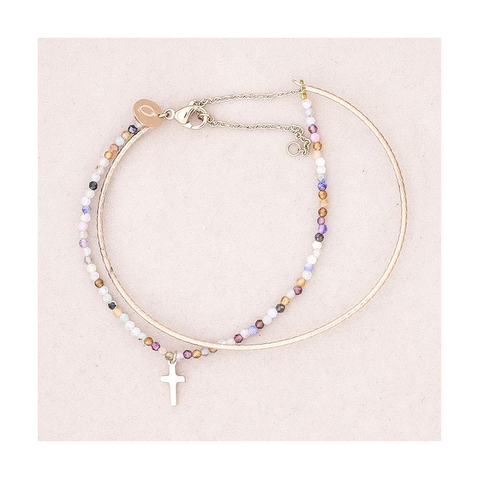 DOUBLE STEEL BRACELET WITH STONES