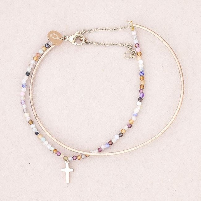 DOUBLE STEEL BRACELET WITH STONES